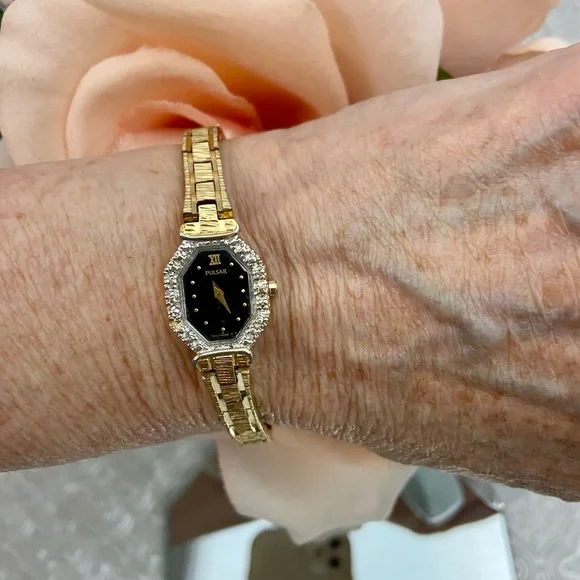 Vintage Pulsar by Seiko Diamond Accented Bezel Gold-Tone Dainty Cocktail Watch Vintage Pulsar by Seiko Diamond Accented Bezel Gold-Tone  main image 2